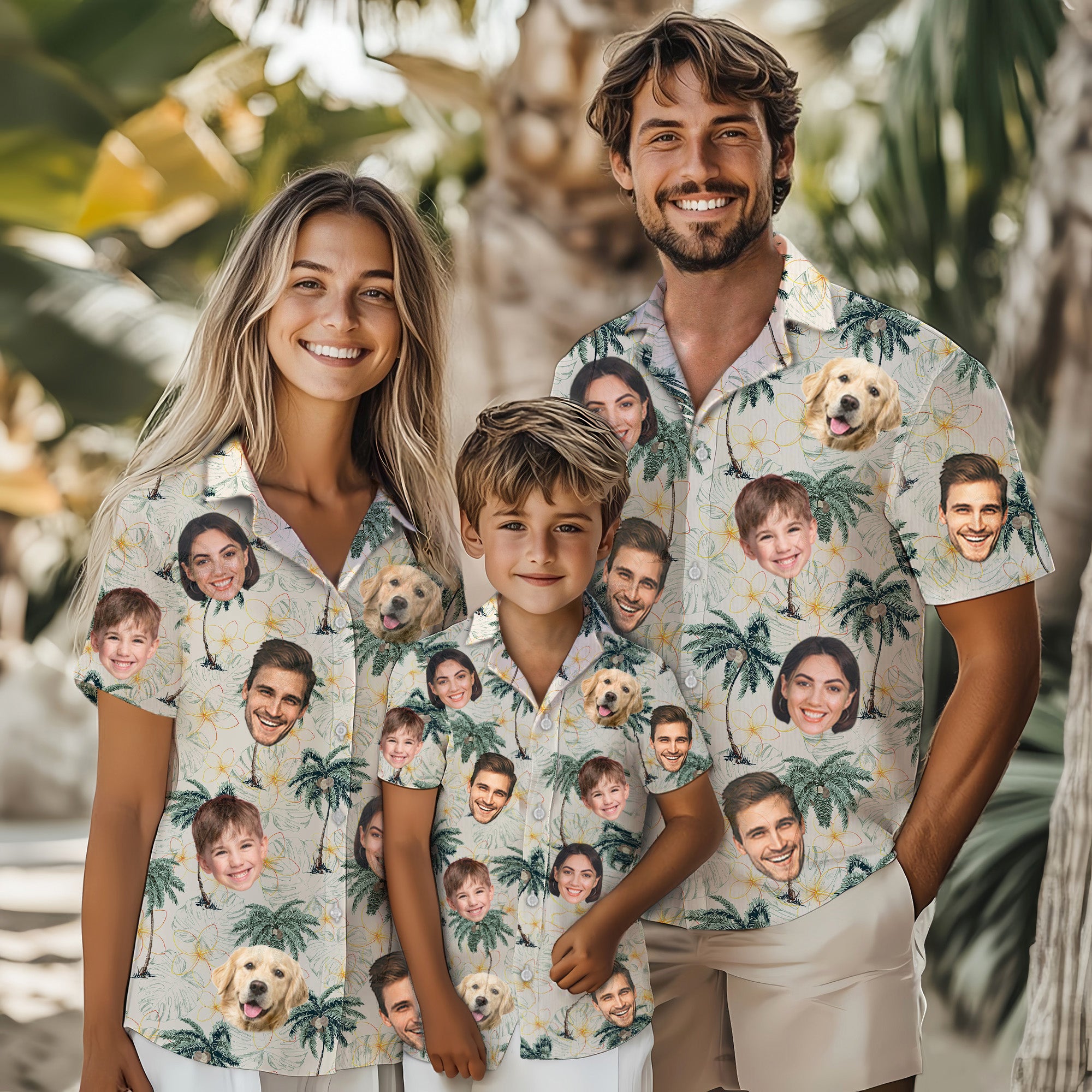 Custom Face Hawaiian Shirt for Men, Personalized Vacation Shirt with Family & Pet Faces, Palm Tree, for Dads, and Husbands, Gift for Anniversaries