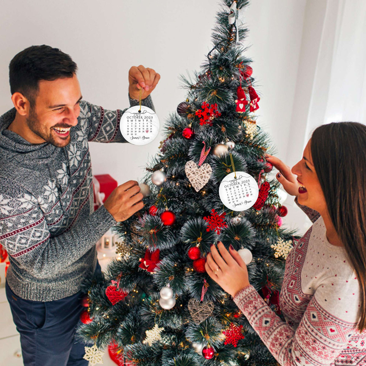 Personalized Engagement Christmas Ornament 2025, Mr and Mrs Christmas Ornament 2025, Custom Day Calendar Ornament, Wedding Gifts, Bridal Shower Gifts for Couples, Christmas Tree Decoration