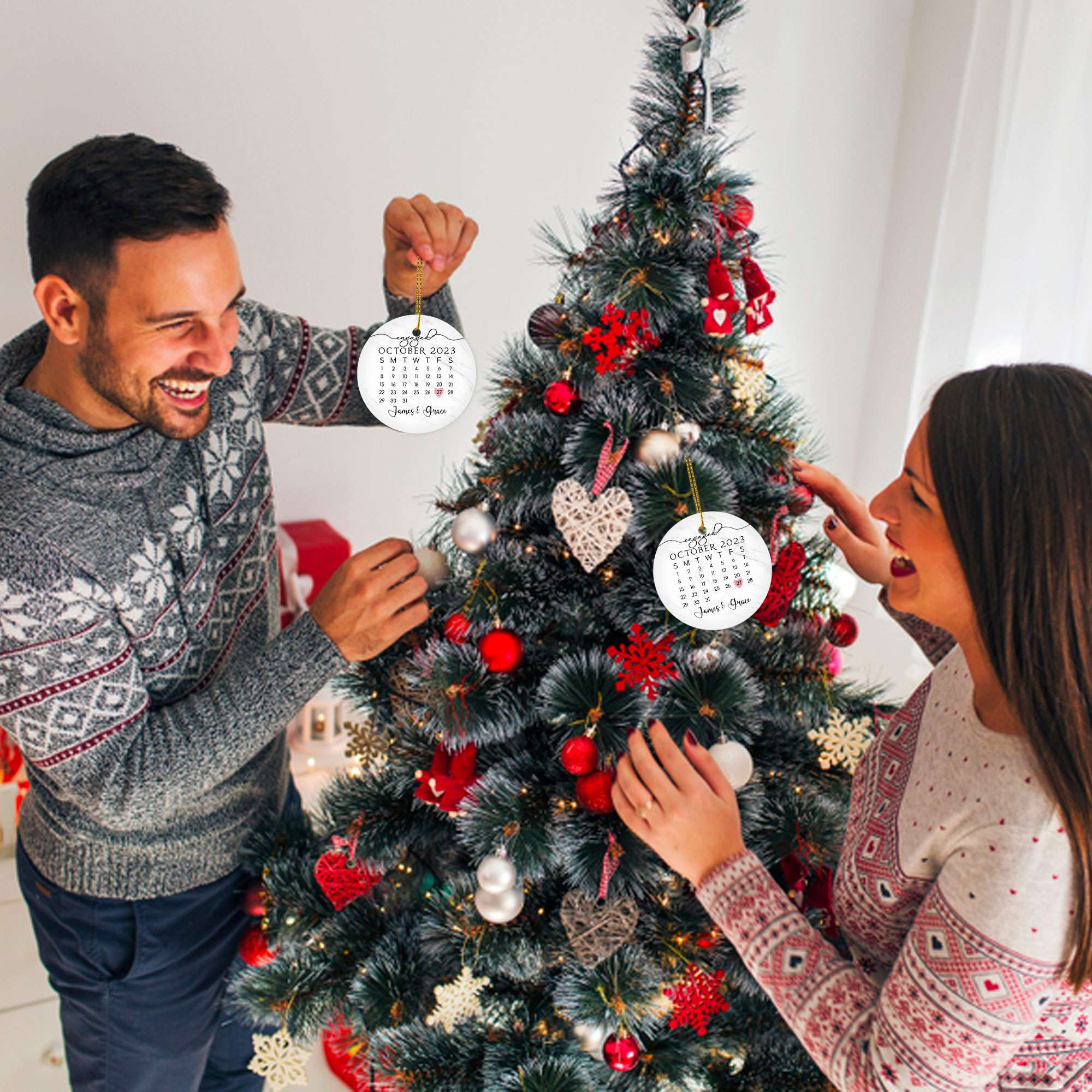 Personalized Engagement Christmas Ornament 2025, Mr and Mrs Christmas Ornament 2025, Custom Day Calendar Ornament, Wedding Gifts, Bridal Shower Gifts for Couples, Christmas Tree Decoration