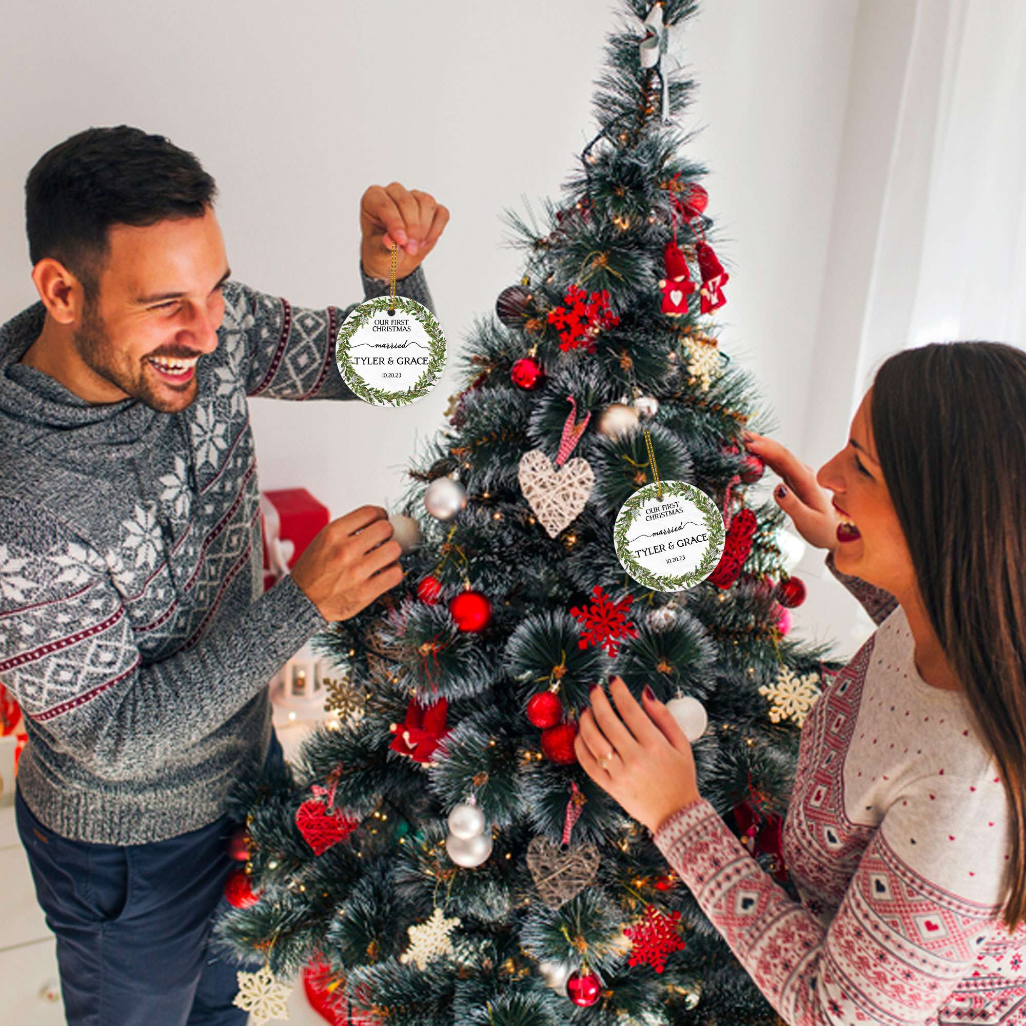 Personalized Engagement Christmas Ornament 2025 with Custom Photo, Our First Christmas Married Ornament 2025, 1st Christmas Married Gift for Wedding Gifts, Couples