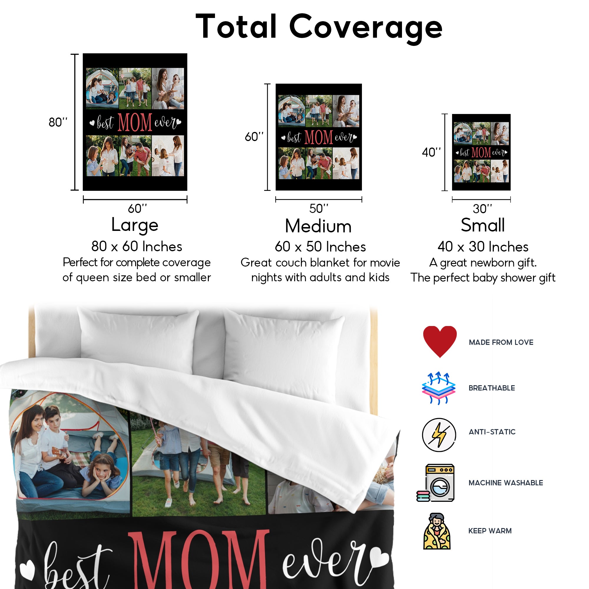 Customized Mom Blankets with Photos, Custom Memorial Blankets with Photo Text, Customizable Blanket with Pictures 6