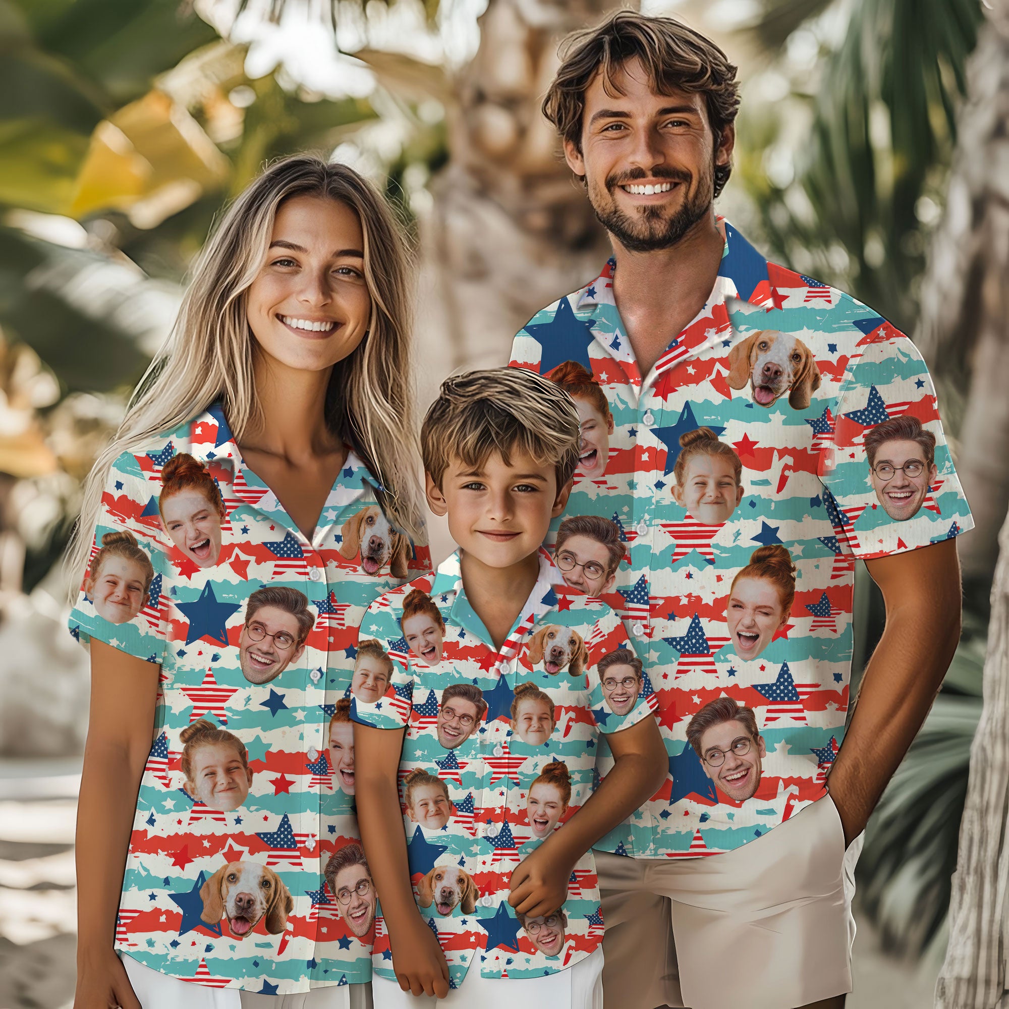 Custom Face Hawaiian Shirt, Personalized America Map Pattern Shirt for Men, Stars and Stripes Gift, Great for July 4th or Family Parties