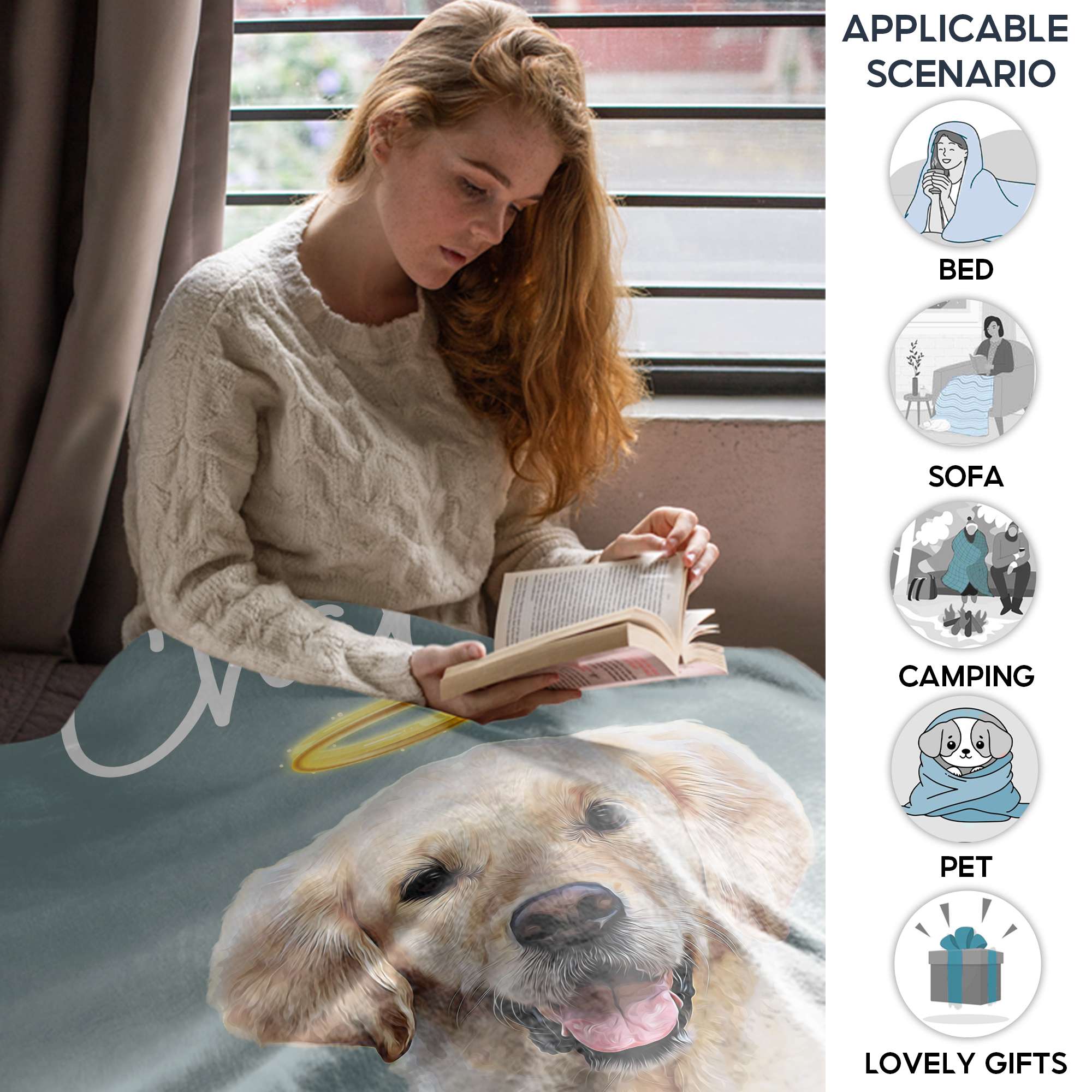 Personalized Dog Blanket for Dog Lovers Dog Owners, Custom Dog Blanket with Photos and Text, Personalized Dog Photo Flannel Blankets