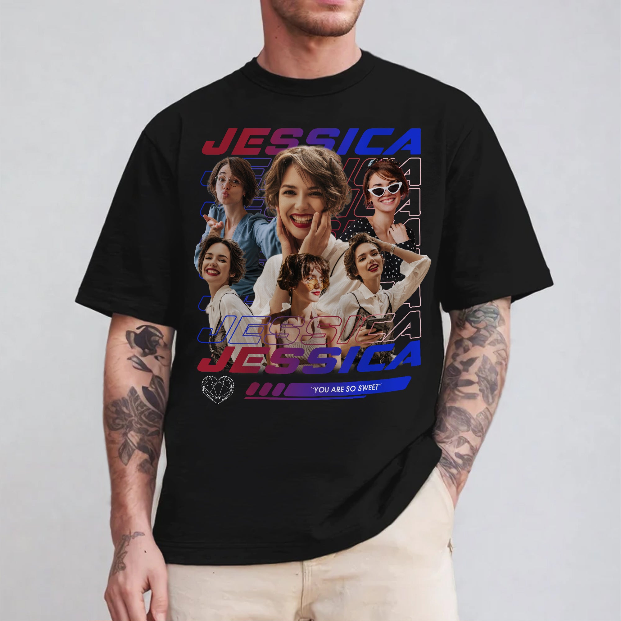 Bootleg Aesthetic Custom T-Shirt, Face and Text Print, Creative Gift for Special Moments