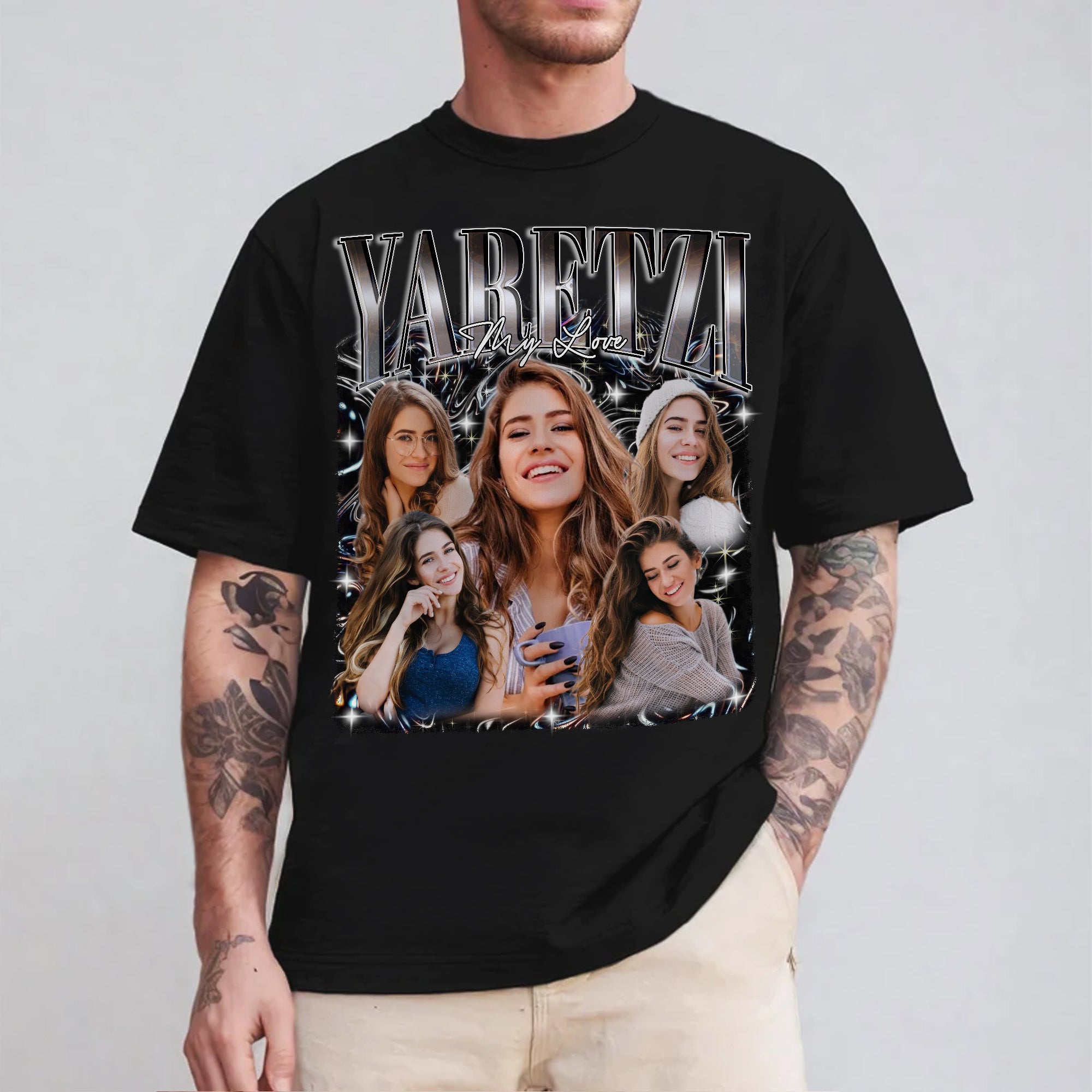 Vintage Bootleg Style Custom T-Shirt , Add Your Picture & Text , Trendy Gift for Couples & Friends