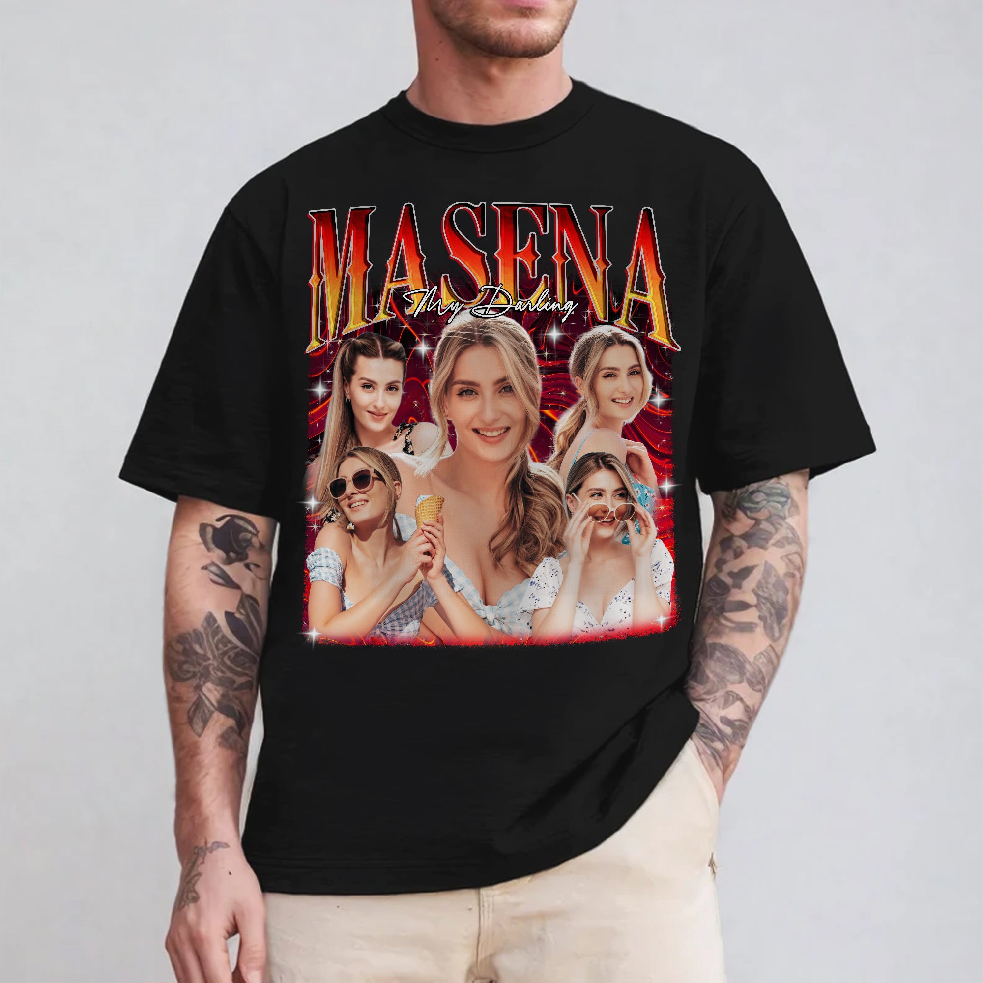 Custom Bootleg Rap Shirt, Personalize with Pictures & Names, Fun Gift for Couples, Friends & Birthdays