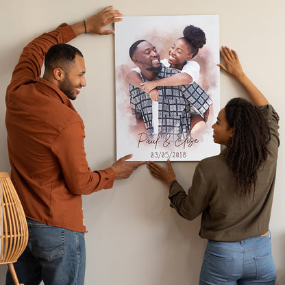 Custom Watercolor Portrait from Photo, Personalized Wedding Picture Frame for Couples, Engagement Picture Frame for Couples
