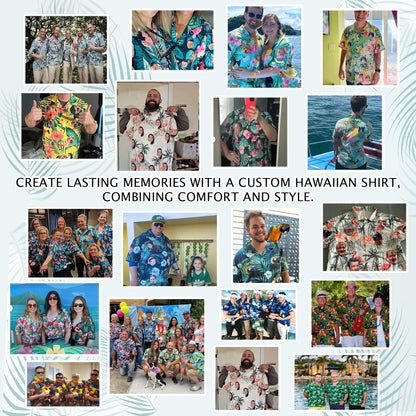 Custom Tropical Blue Hawaiian Shirt with Faces, Personalized Family Beach Vacation Shirt with Pet Photo, for Boyfriends, Husbands, for Special Days