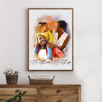 Custom Watercolor Painting from Photo and Text, Personalized Family Portrait Canvas Pictures, Custom Memorable Family Gifts
