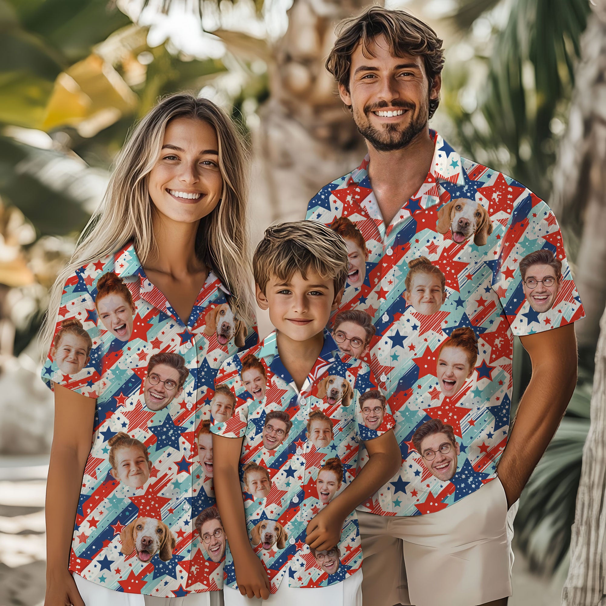 Custom Face Hawaiian Shirt, Personalized USA Fireworks Shirt for Men, Red White Blue Shirt, Patriotic Gift for Him on Holiday