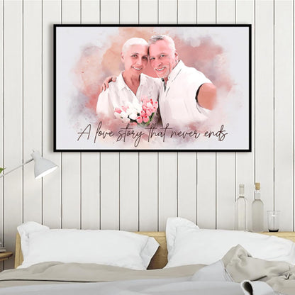 Custom Watercolor Portrait from Photo, Personalized Wedding Picture Frame for Couples, Engagement Picture Frame for Couples