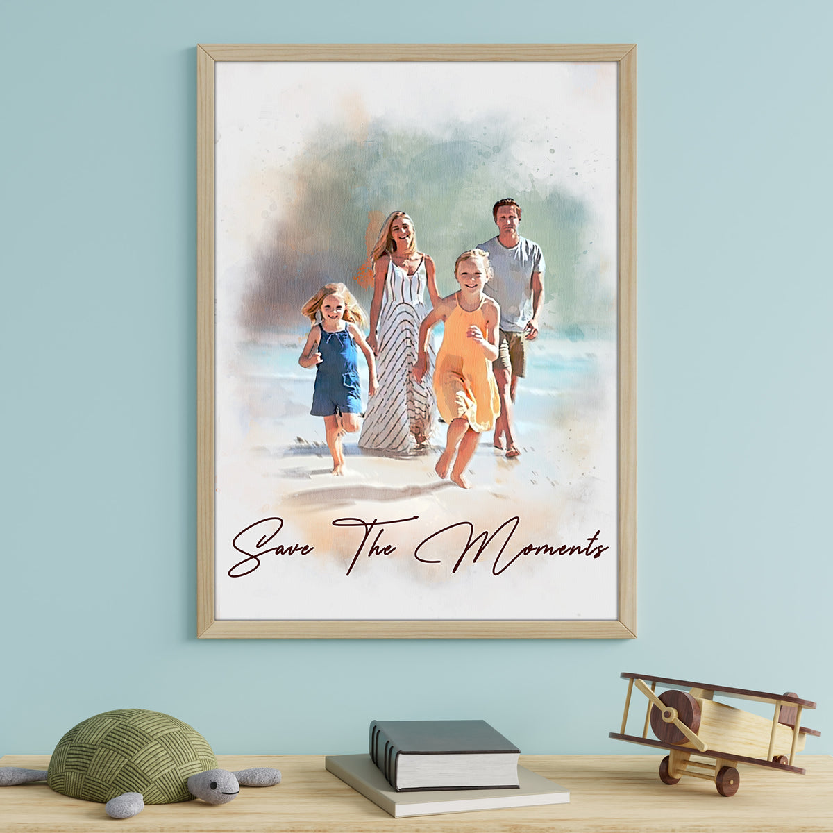 Custom Watercolor Painting from Photo and Text, Personalized Family Portrait Canvas Pictures, Custom Memorable Family Gifts