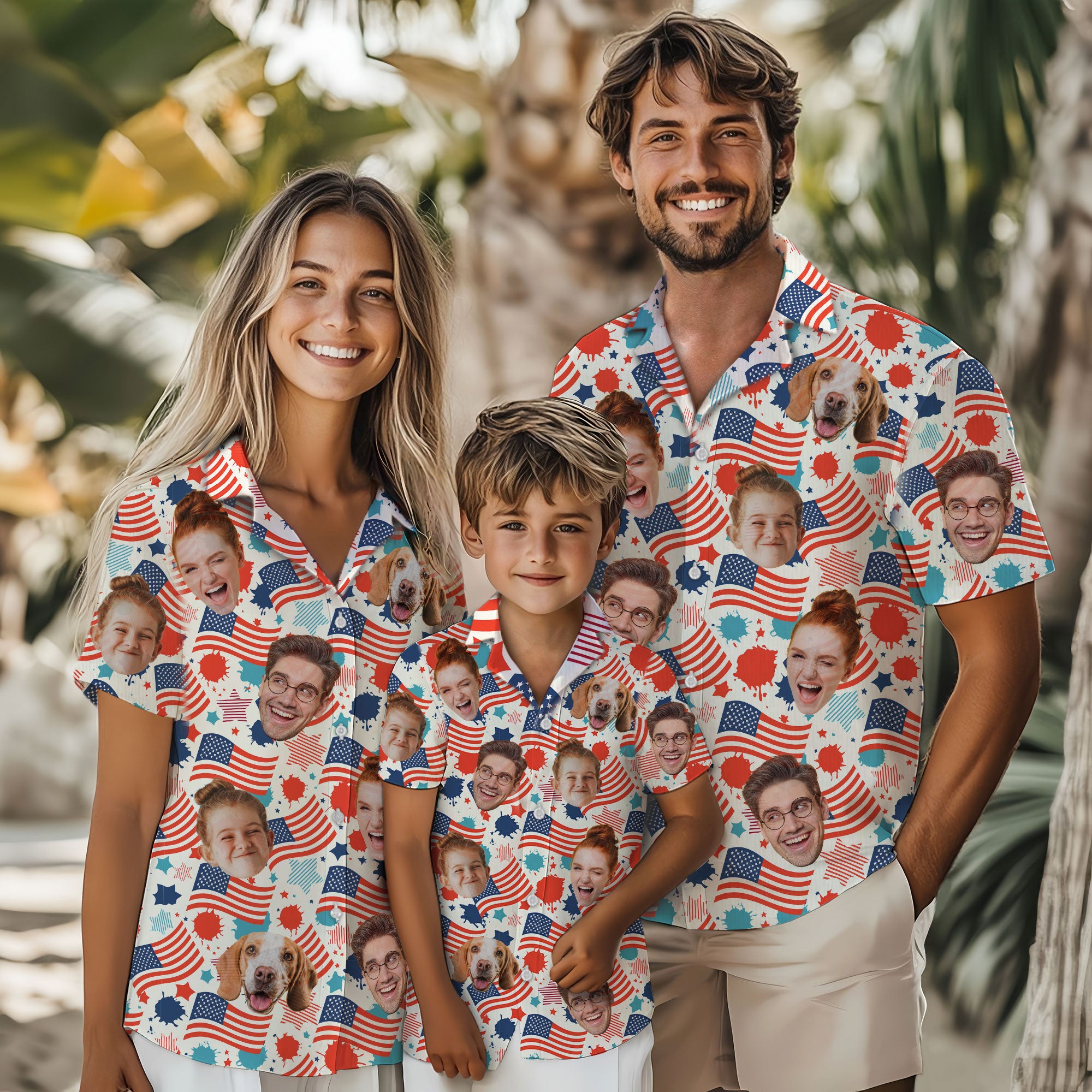 Custom Face Hawaiian Shirt, Personalized USA Flag Celebration Shirt for Men, Fun Gift for Father’s Day, Independence Day or Anniversary