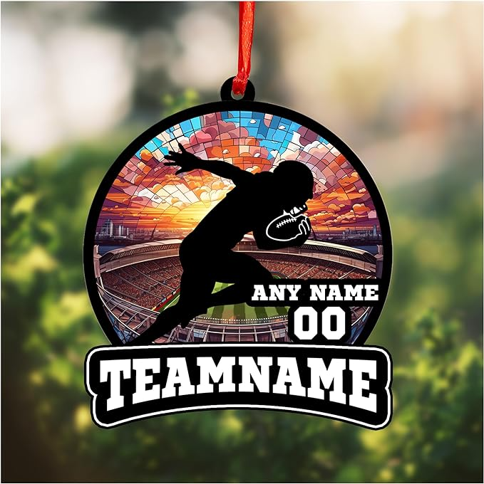 Personalized Football Suncatcher Ornament with Name, Number, Team Name D9