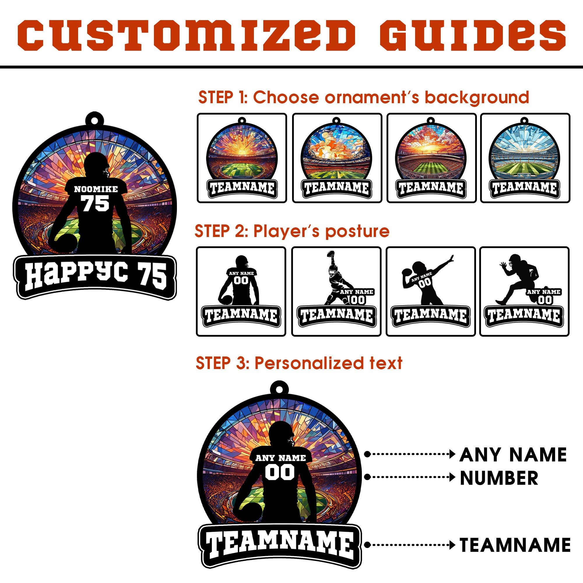 Personalized Football Suncatcher Ornament with Name, Number, Team Name D1