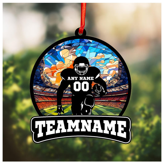 Personalized Football Suncatcher Ornament with Name, Number, Team Name D1