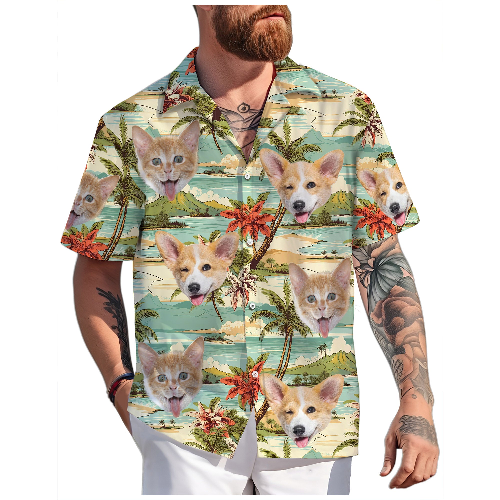 Dog or Cat Face Shirt, Personalized Vacation Gift for Pet Lover Friends