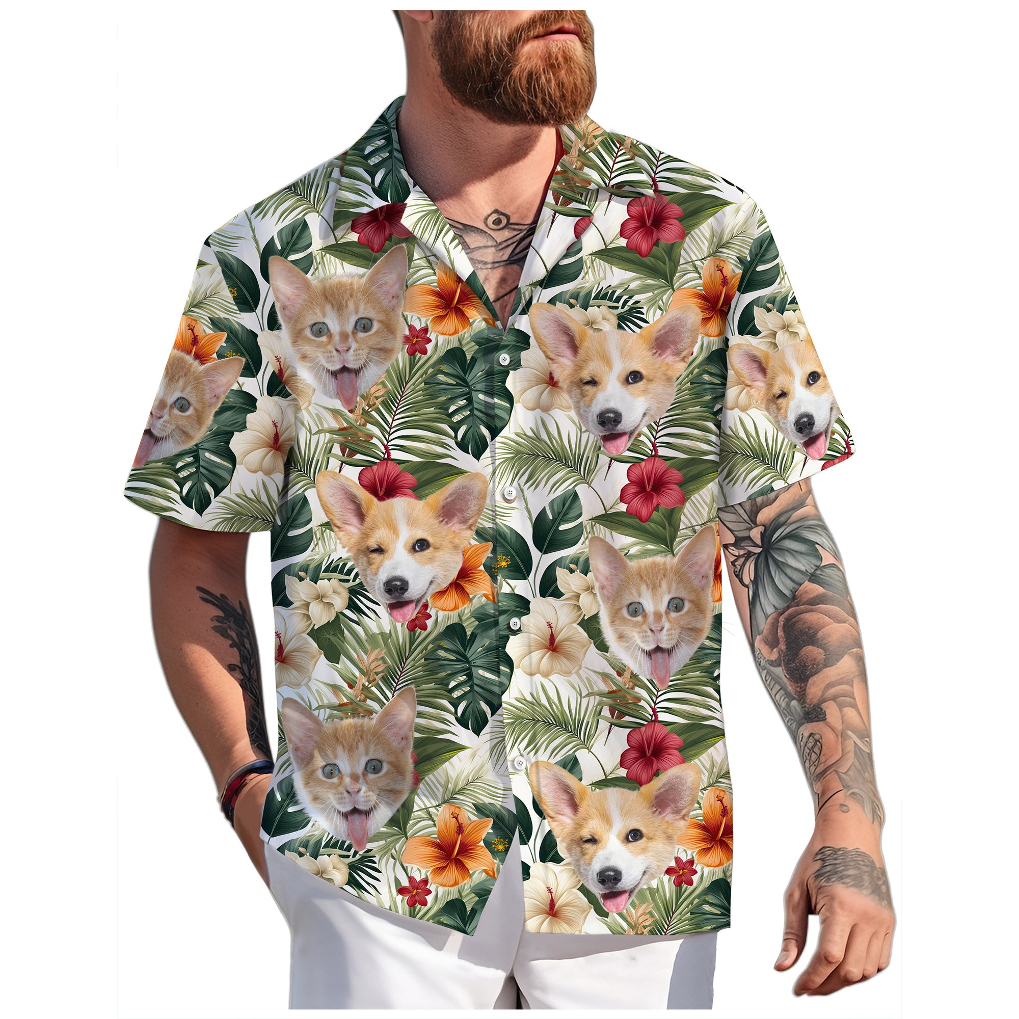 Custom Pet Face Hawaiian Shirt, Funny Gift for Dad, Husband, or Boyfriend