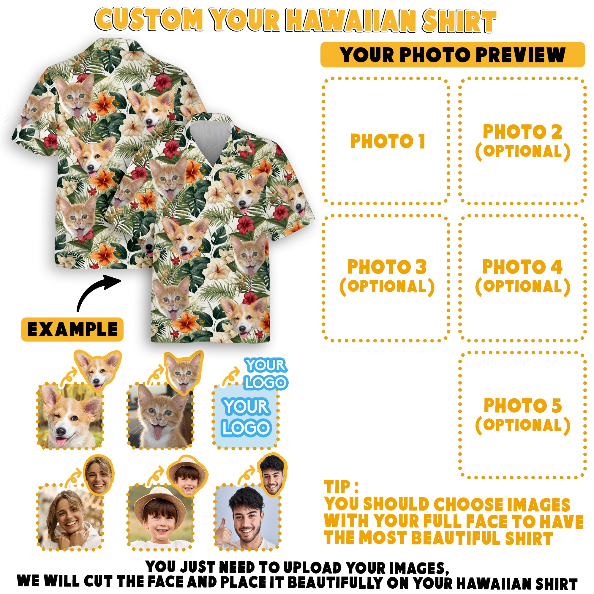 Custom Pet Face Hawaiian Shirt, Funny Gift for Dad, Husband, or Boyfriend