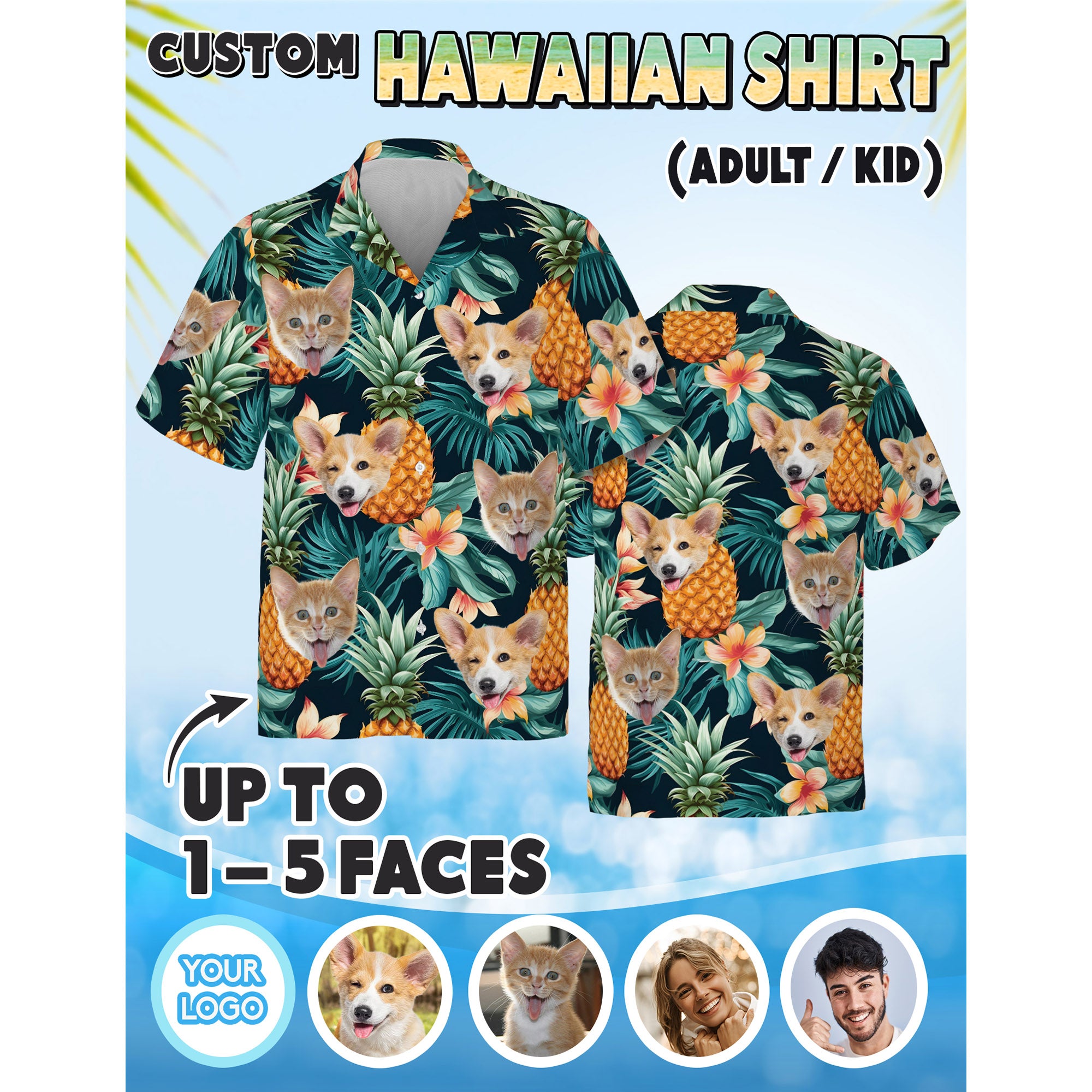Dog Face Hawaiian Shirt, Cool Vacation Gift for Husband or Boyfriend