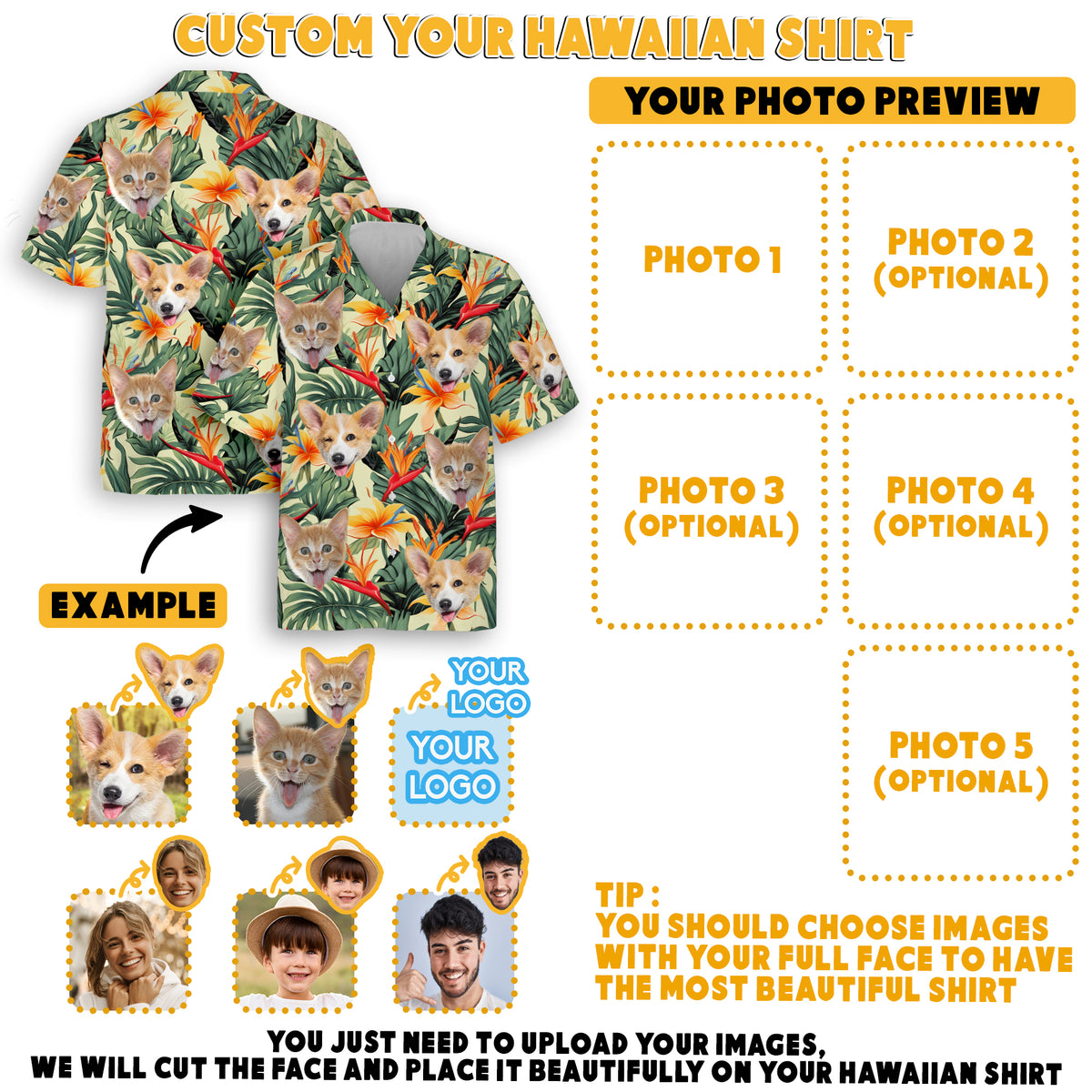 Funny Pet Face Aloha Shirt, Matching Outfit for Kids, Youth, or Teens