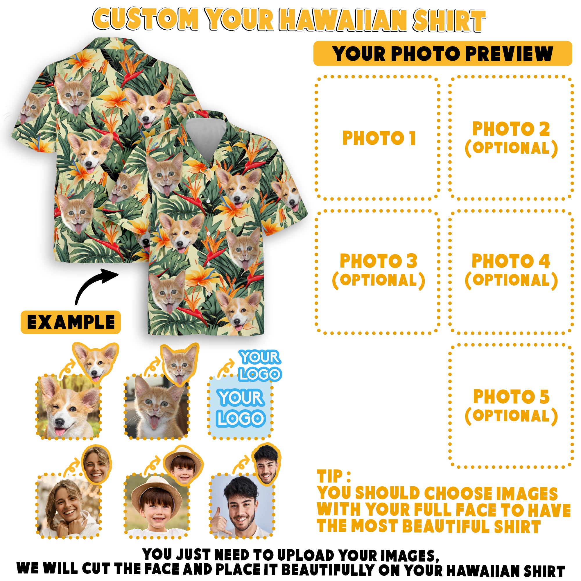 Funny Pet Face Aloha Shirt, Matching Outfit for Kids, Youth, or Teens
